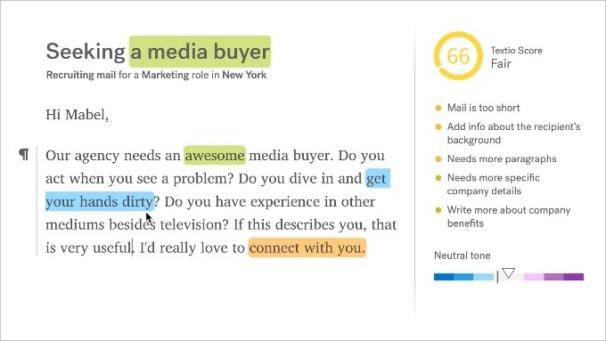 Textio UI screenshot 1